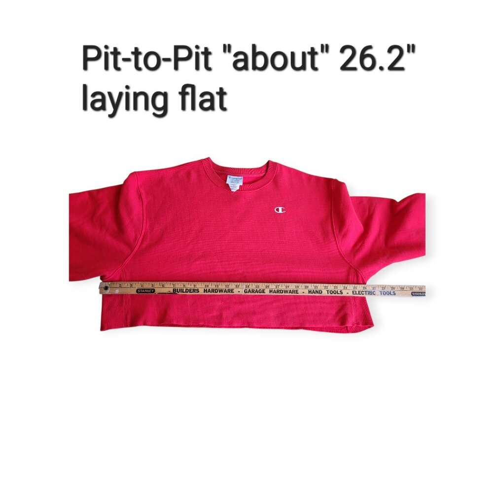 Champion XL Tomato Red Reverse Weave Cropped Sweatshirt Oversized Crewneck - Picture 5 of 9